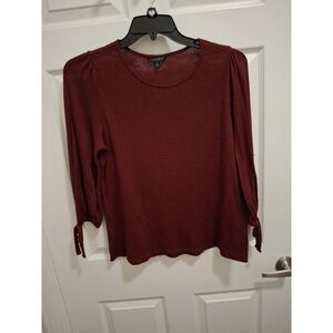 🍂3/$15 Lucky Brand Large Dark Red‎ 3/4 Sleeve Tie Cuffs Ribbed Bohemian Top